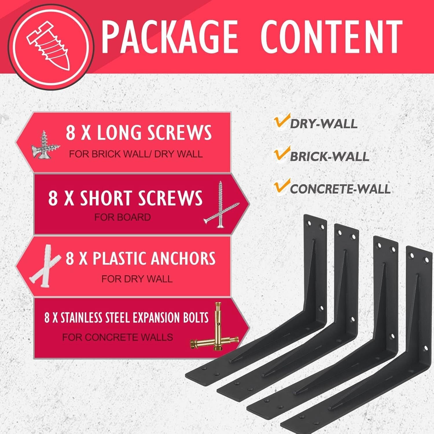 Pack of 4 Heavy-Duty Corner Brackets, 20” Black Steel Design for Stylish Support