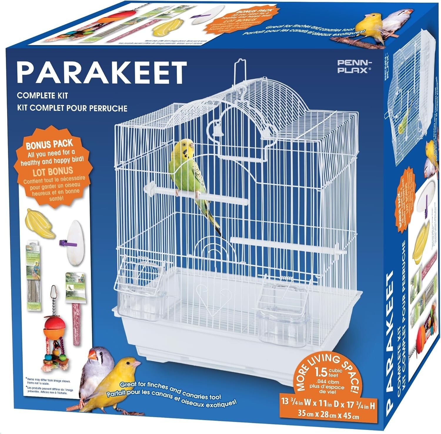 All-in-One Small Bird Starter Kit with Arch Cage & Accessories for Parakeets