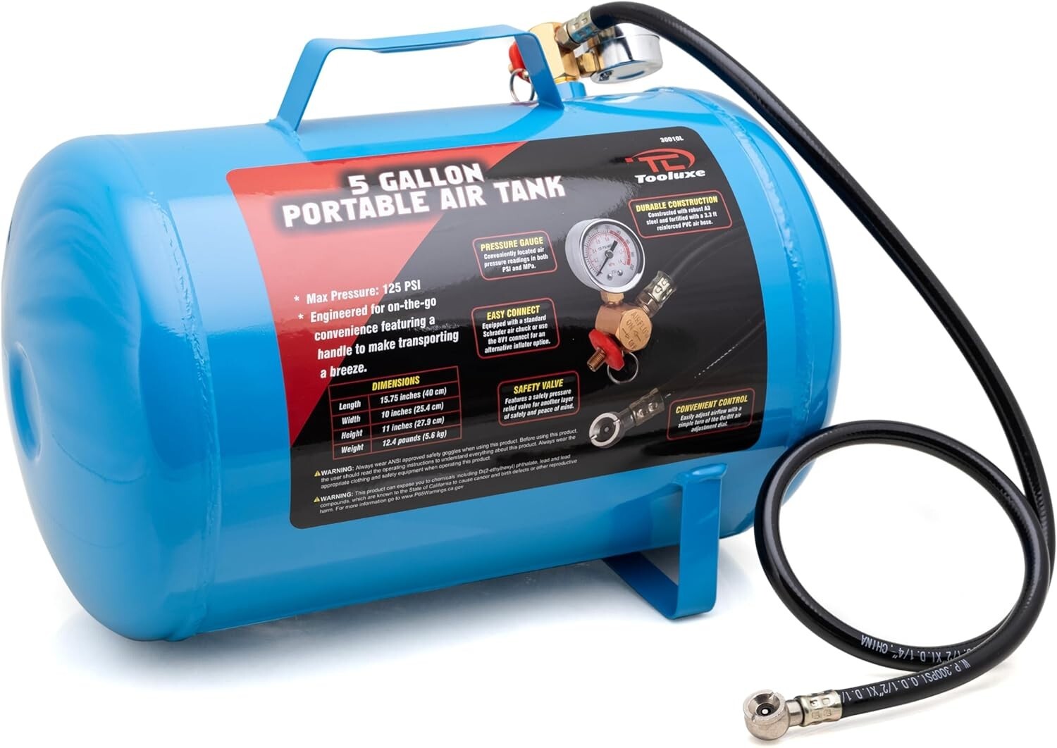 Versatile 40-Inch Hose Air Tank - 125 PSI, Ideal for Tire Inflation & Projects