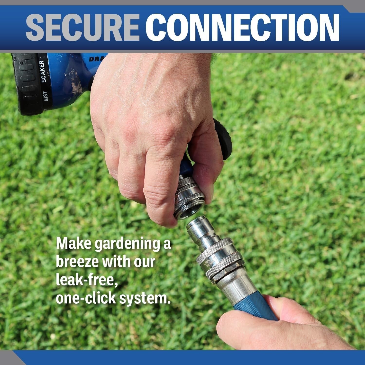 304 Stainless Steel Quick Connect Garden Hose Fittings Set - One Hand Operation