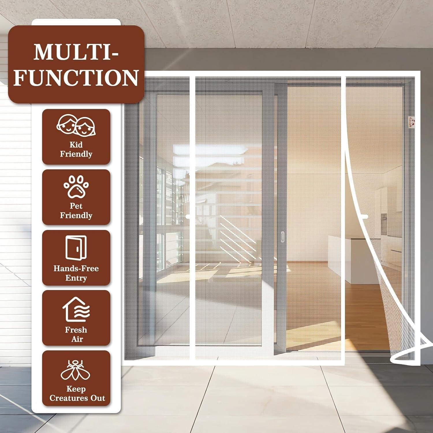 Premium Polyester Magnetic Screen Door 74"x81" – Windproof, Wrinkle-Resistant