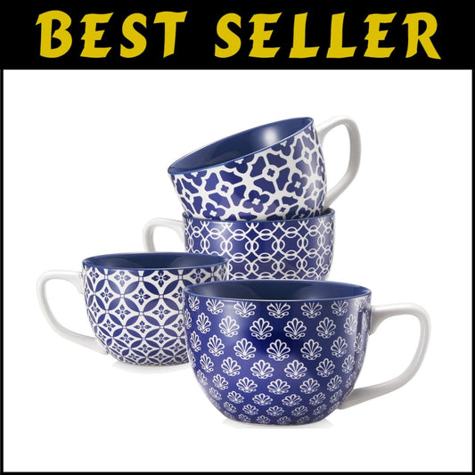 24 oz Vintage Blue Mugs - Stylish, Durable Tableware for Home & Celebrations