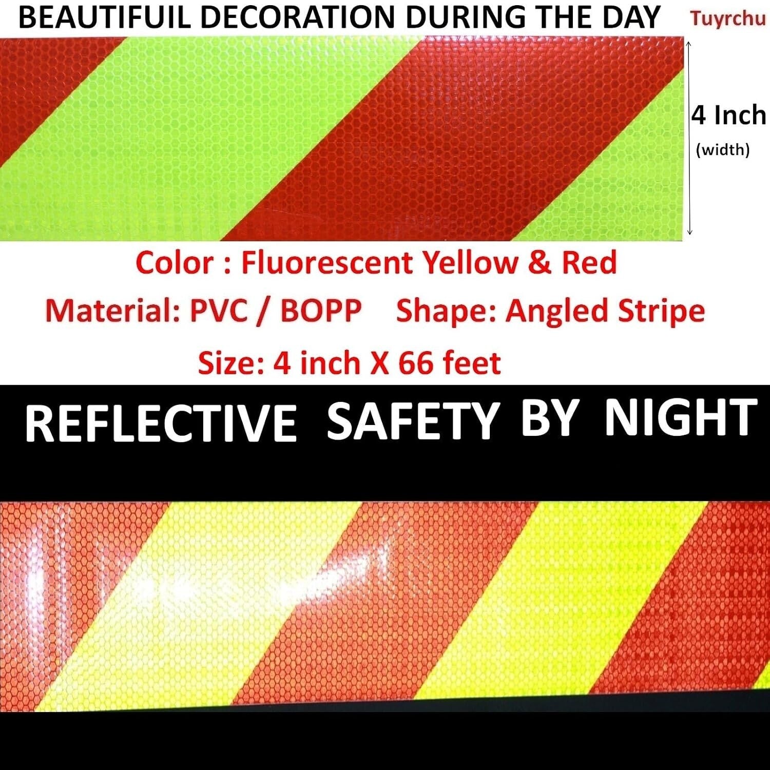 Fluorescent Reflective Safety Tape 4" x 66ft - Outdoor Visibility & Aesthetics