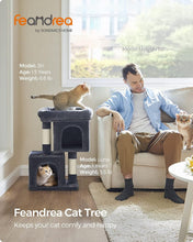 Load image into Gallery viewer, Smoky Gray 26.4-Inch Cat Tree with 2 Caves and Large Perch - Ideal for Kittens
