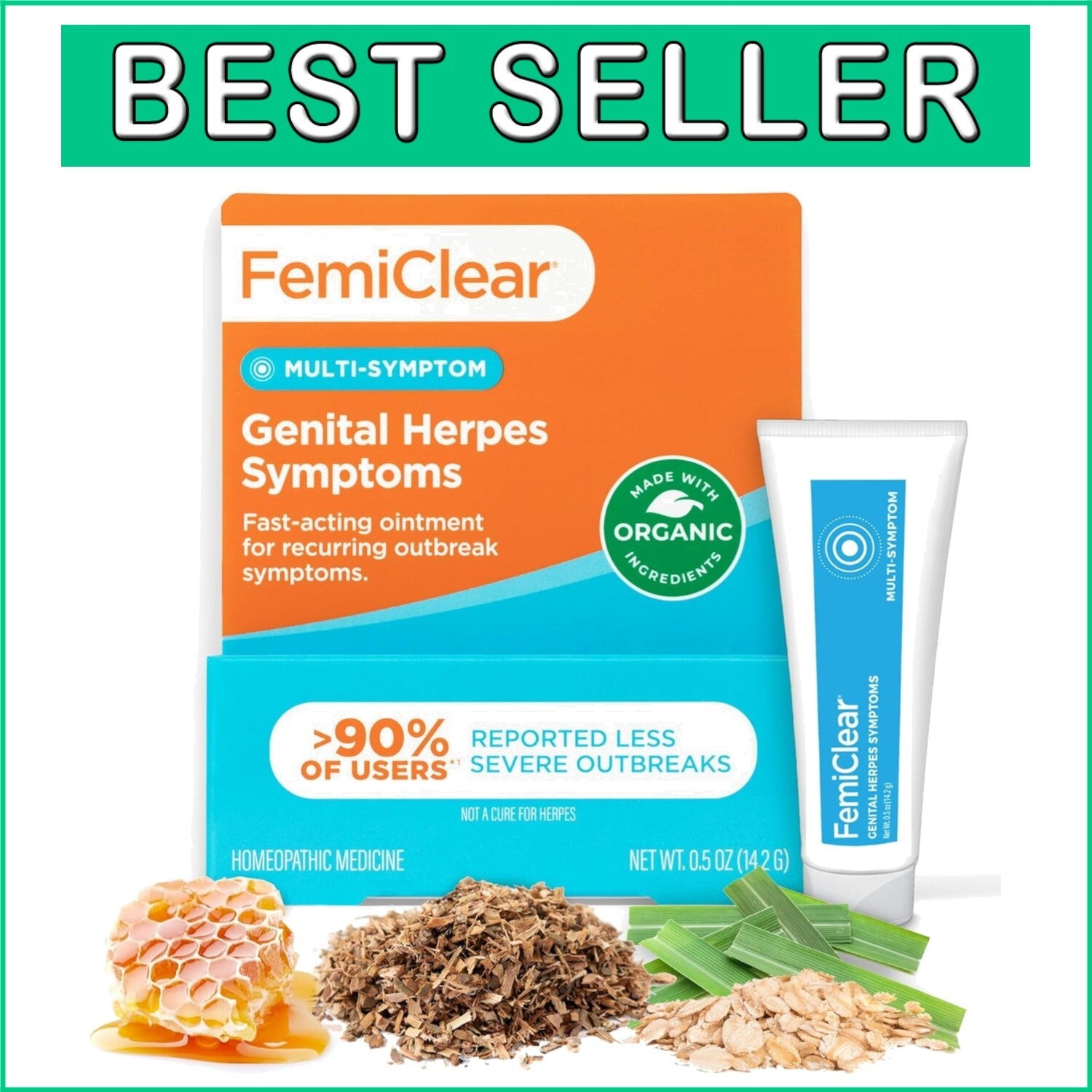 Fast-Acting Organic Ointment for Cold Sores & Herpes Symptoms - 0.5 oz Tube