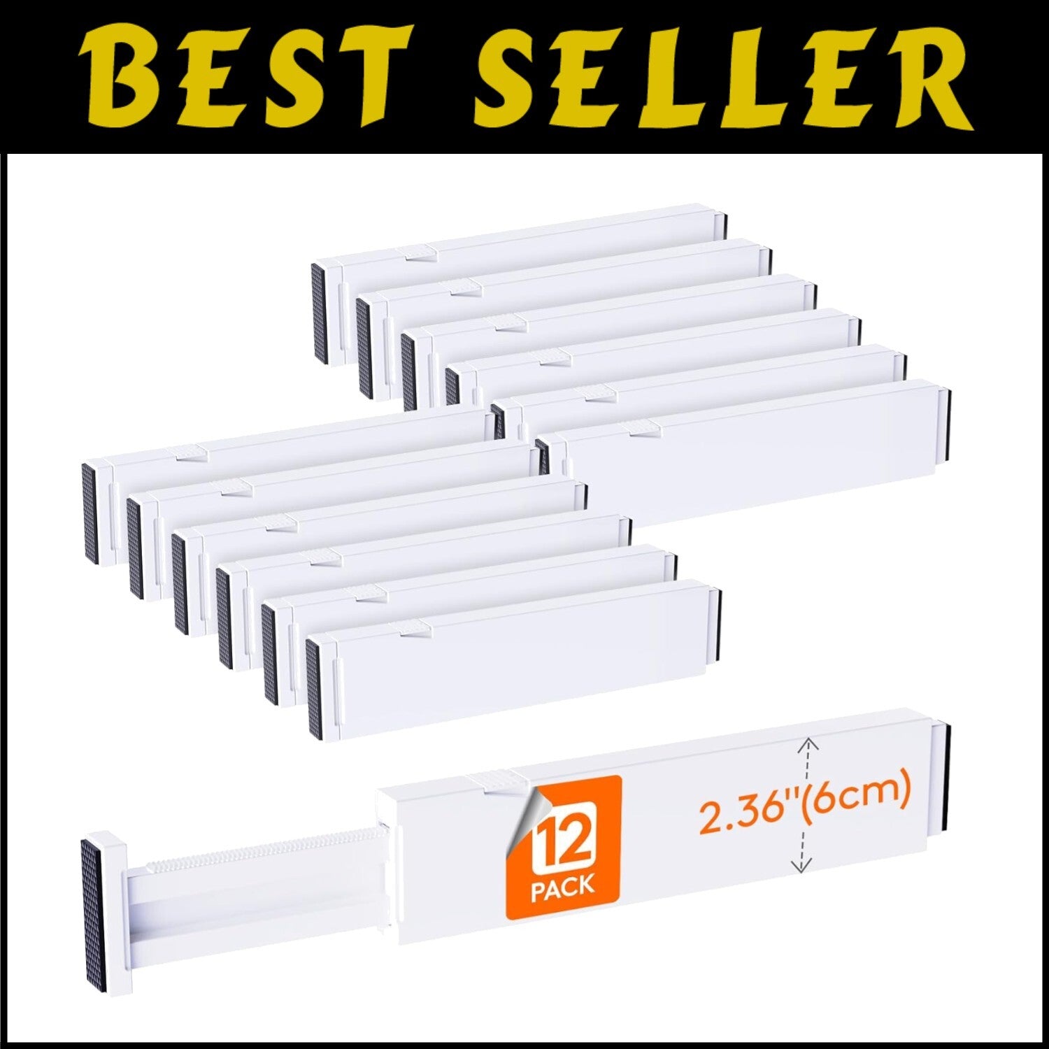 12 Pack Adjustable Drawer Dividers - Expandable Utensil and Tool Organizers