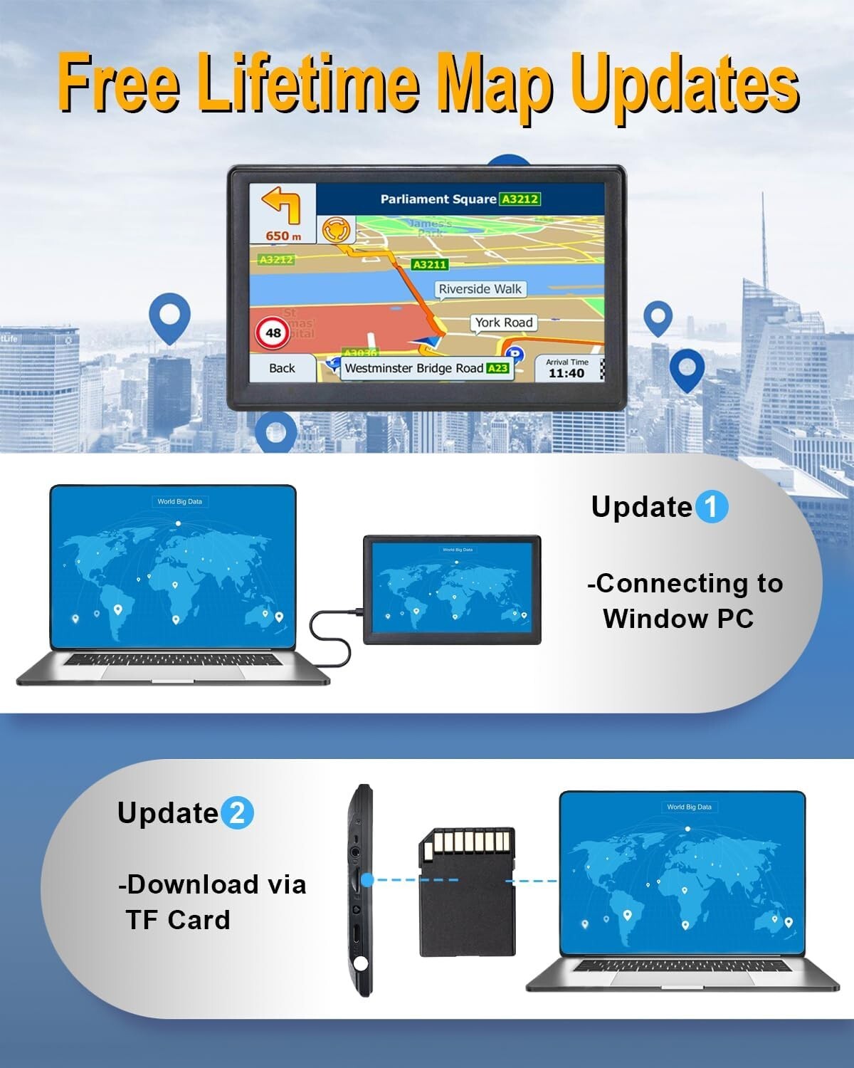 Professional 7-Inch GPS Tracker with Voice Command & Free Lifetime Map Updates