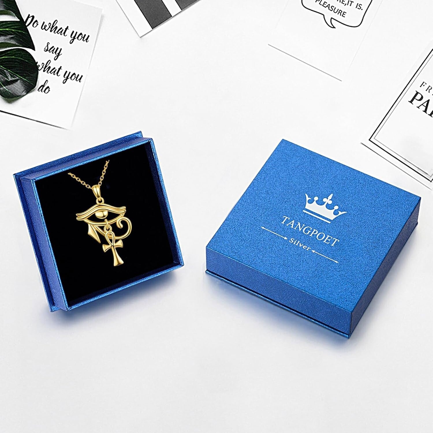 Elegant Eye of Horus & Ankh Jewelry - 18-Inch Silver Necklace for Every Occasion