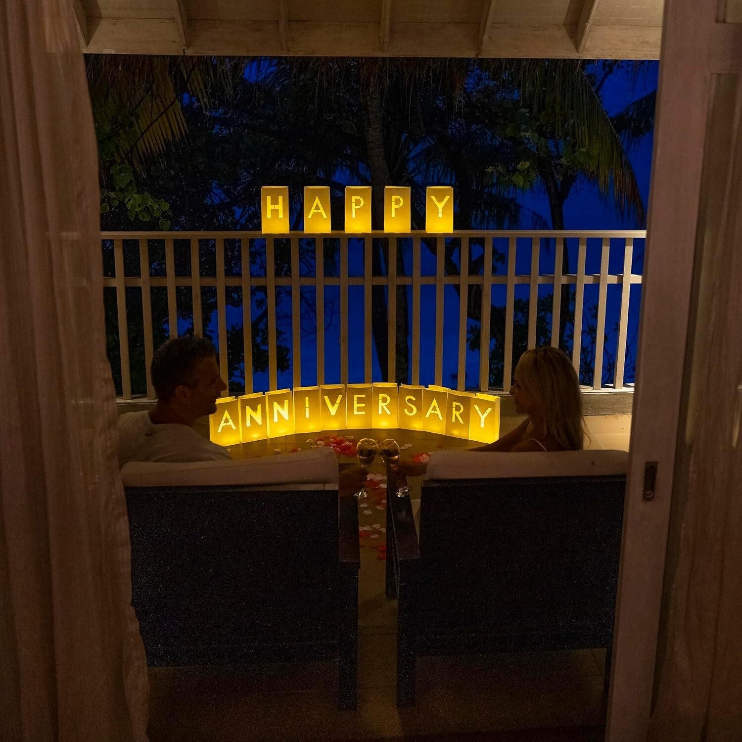 Enchanting Wedding Anniversary Decorations with LED Tealights & Rose Petal Set