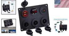 Load image into Gallery viewer, Versatile Panel Mount Dual USB Charger with 3-Way Power Outlet &amp; Toggle Switch