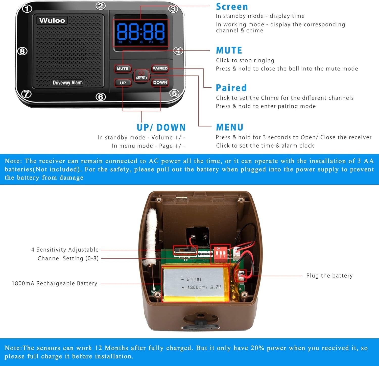 Rechargeable Solar Driveway Alert System with Expandable Sensor & 30ft Detection