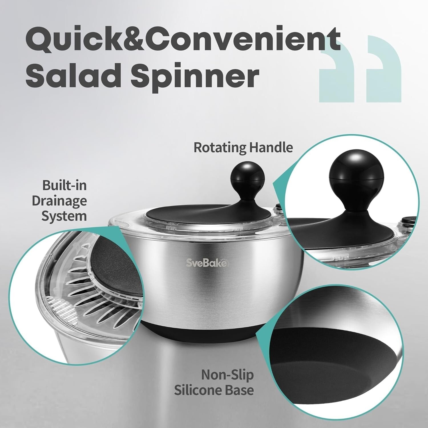 Family-Sized 5.3Qt Salad Spinner: Stainless Steel, Dishwasher Safe & Easy to Use