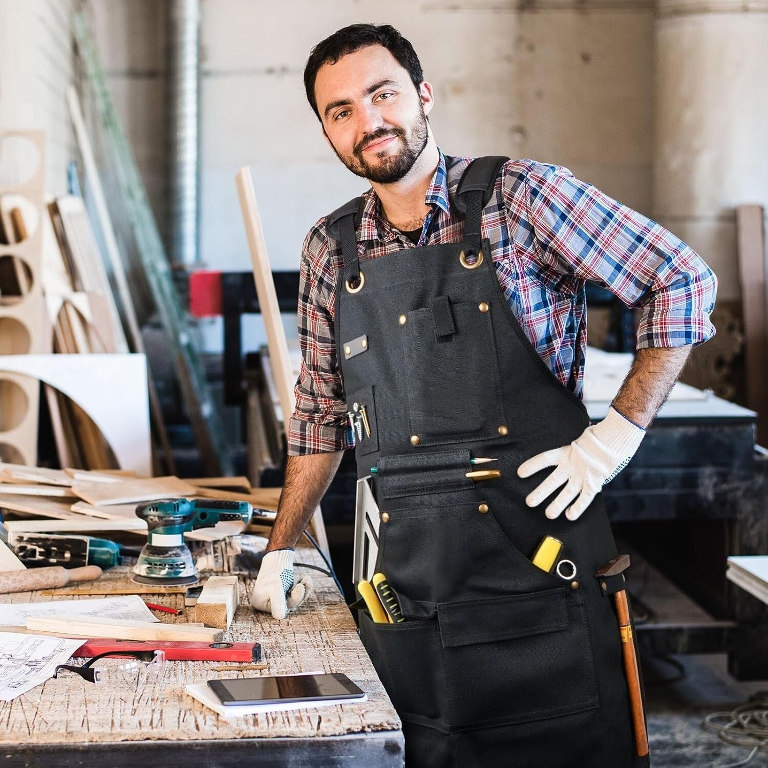 Adjustable Work Apron with 10 Pockets - Perfect Gift for DIY Enthusiasts
