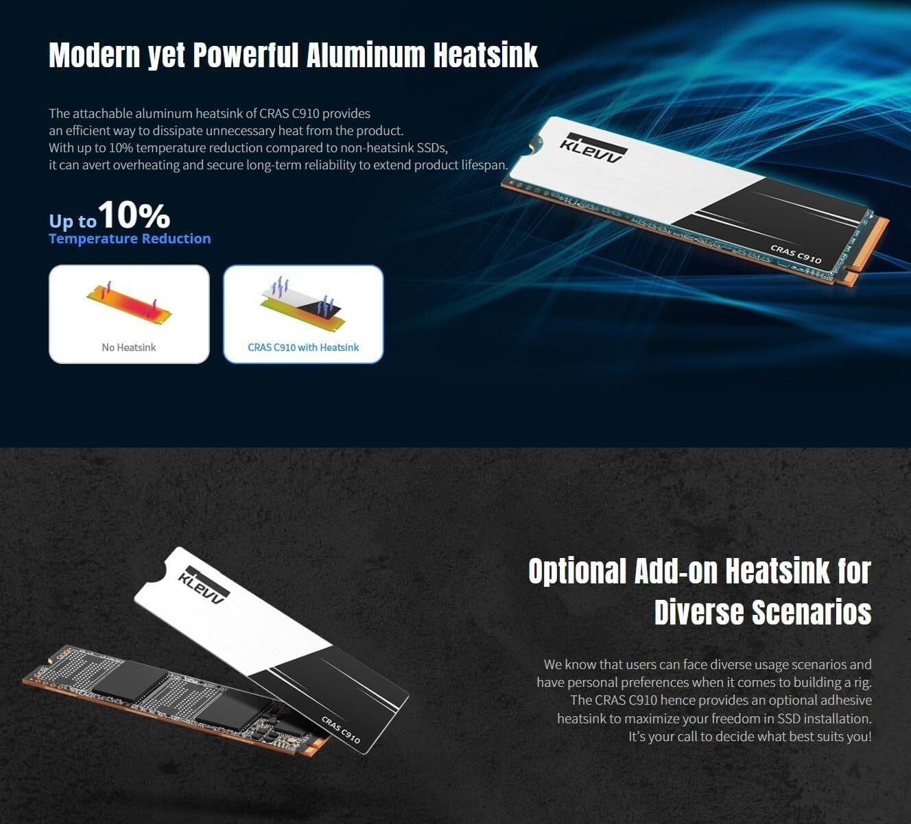 Ultra-Fast 1TB NVMe SSD CRAS C910 with Heatsink - Ideal for Gamers & Creators