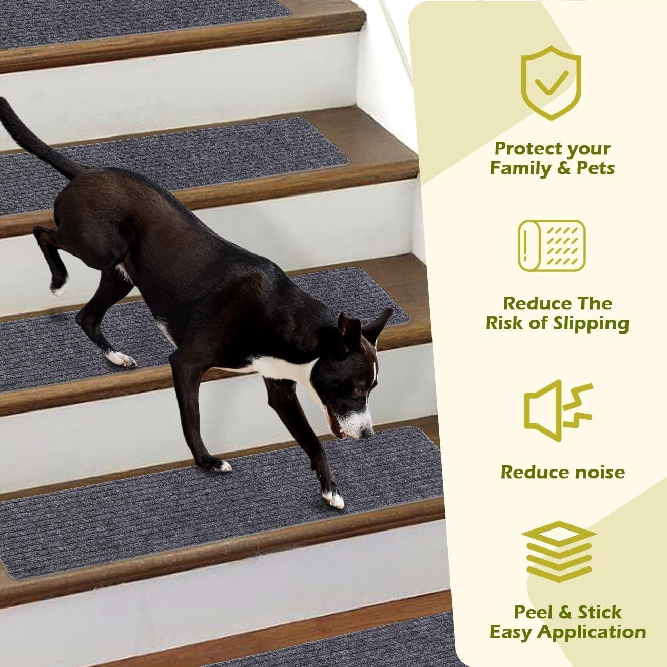 Durable 16 Pack Grey Anti-Slip Stair Treads - Noise Reduction & Safety Design