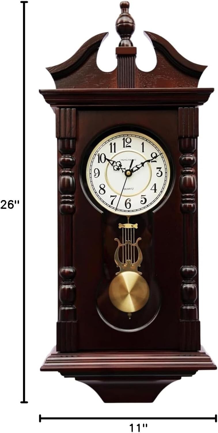 Beautiful Antique-Inspired Walnut Pendulum Clock - Battery Operated Elegance