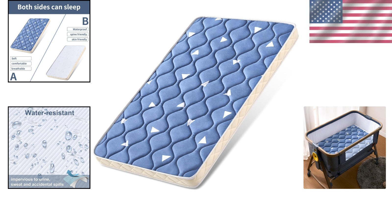 Firm Support Baby Bassinet Mattress 47x23.6 - Soft Breathable Fabric Design