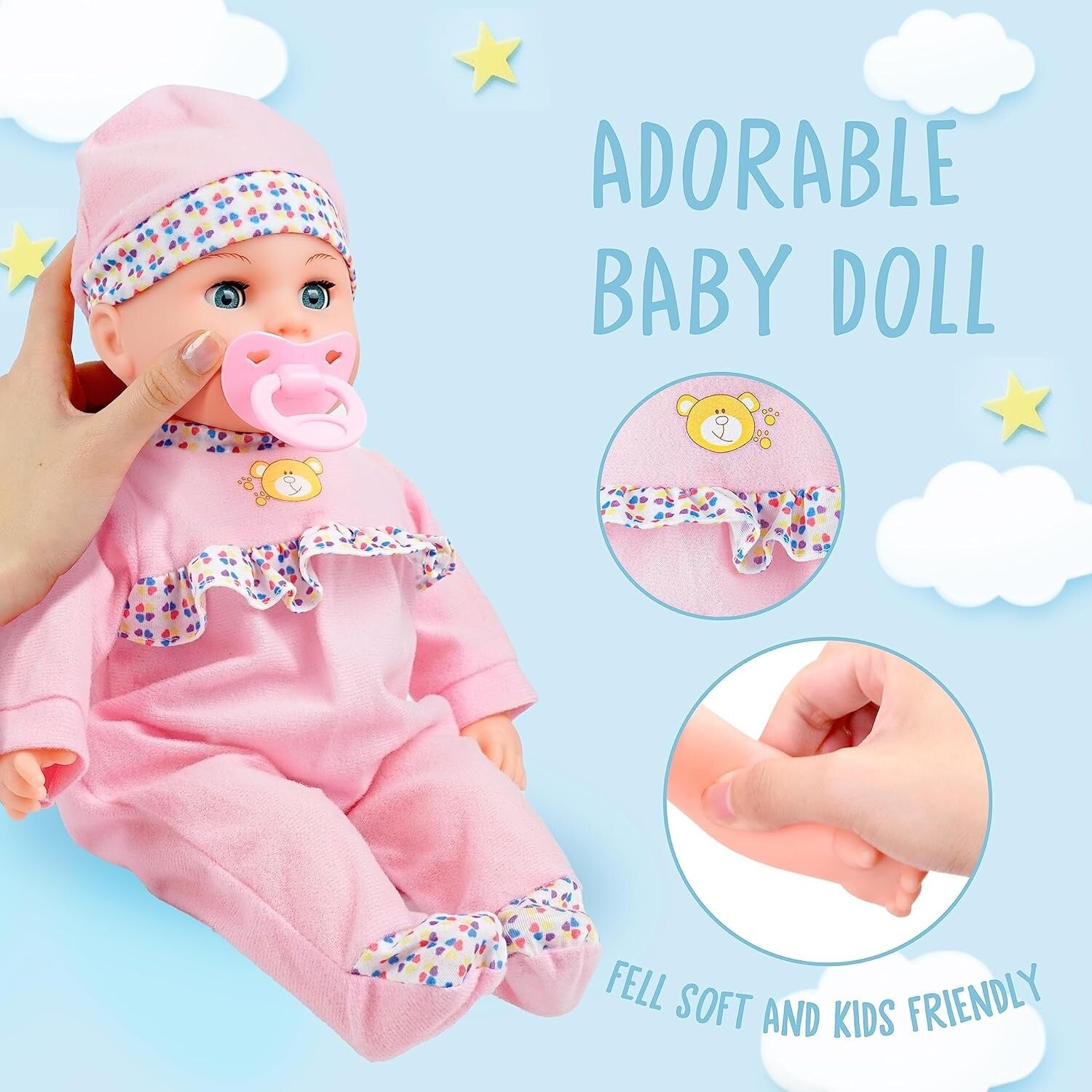 16-Inch Interactive Feeding Baby Doll Set - Perfect Gift for Toddlers 2-5+ Years