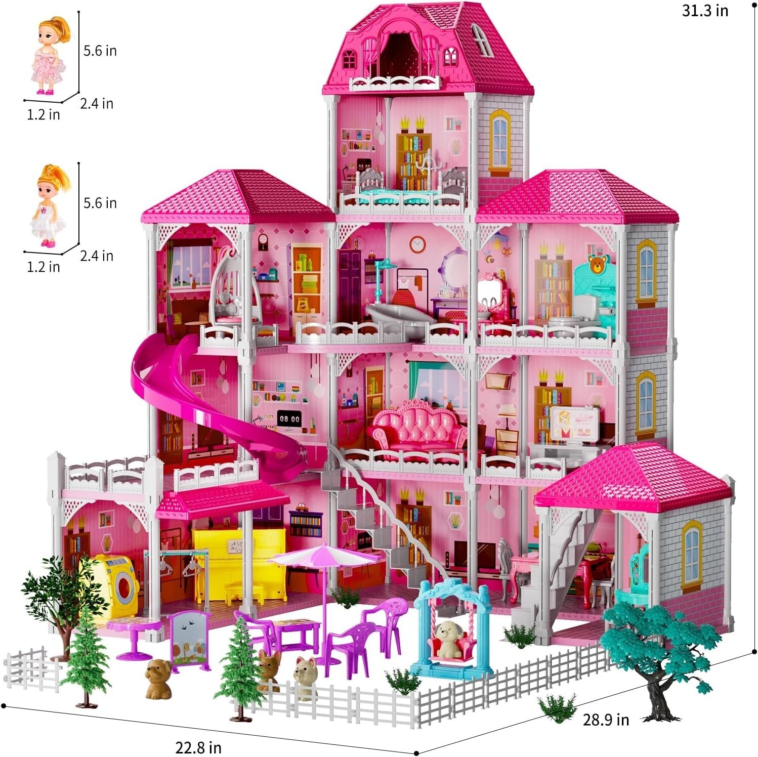 Fully Furnished 12-Room Playhouse with Dolls - Perfect Gift for Girls Ages 3-8