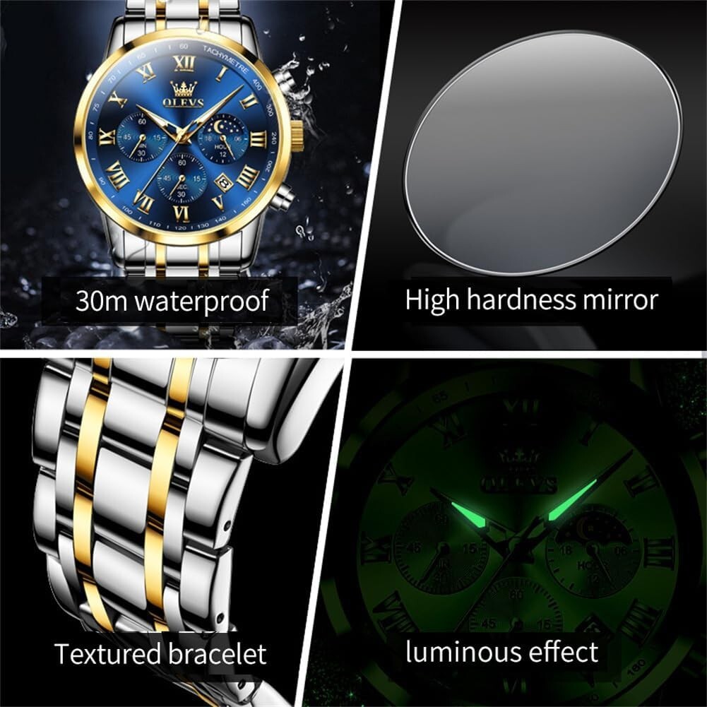 Gifts for Him: Elegant Men's Multi-Dial Chronograph Watch, Waterproof & Luminous
