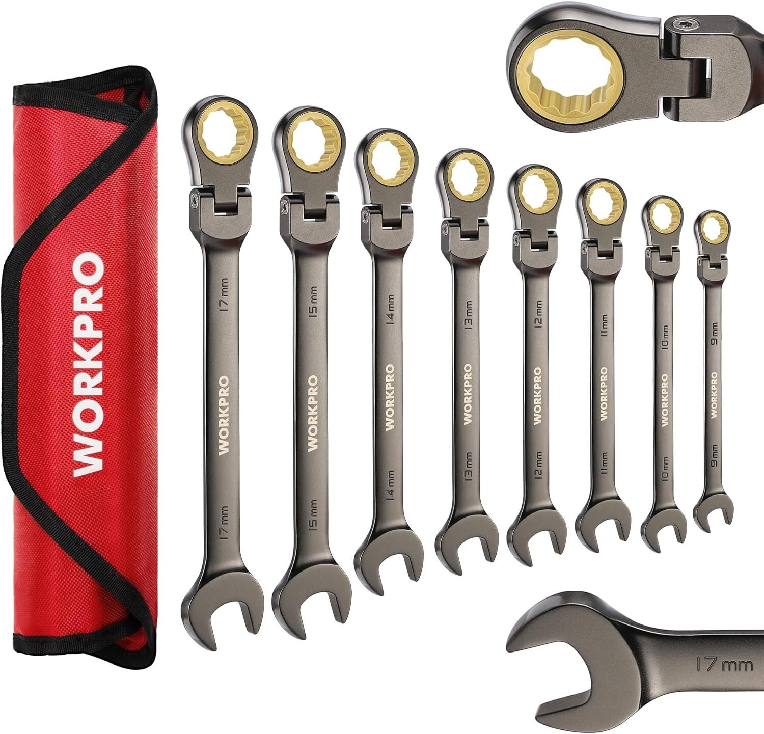 Durable 8-Piece CR-V Nickel-Plated Ratcheting Wrench Set with 180-Degree Pivot