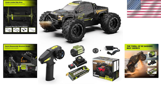 1/14 Brushless RC Car - 60+ MPH All-Terrain Monster Truck with 3S Battery