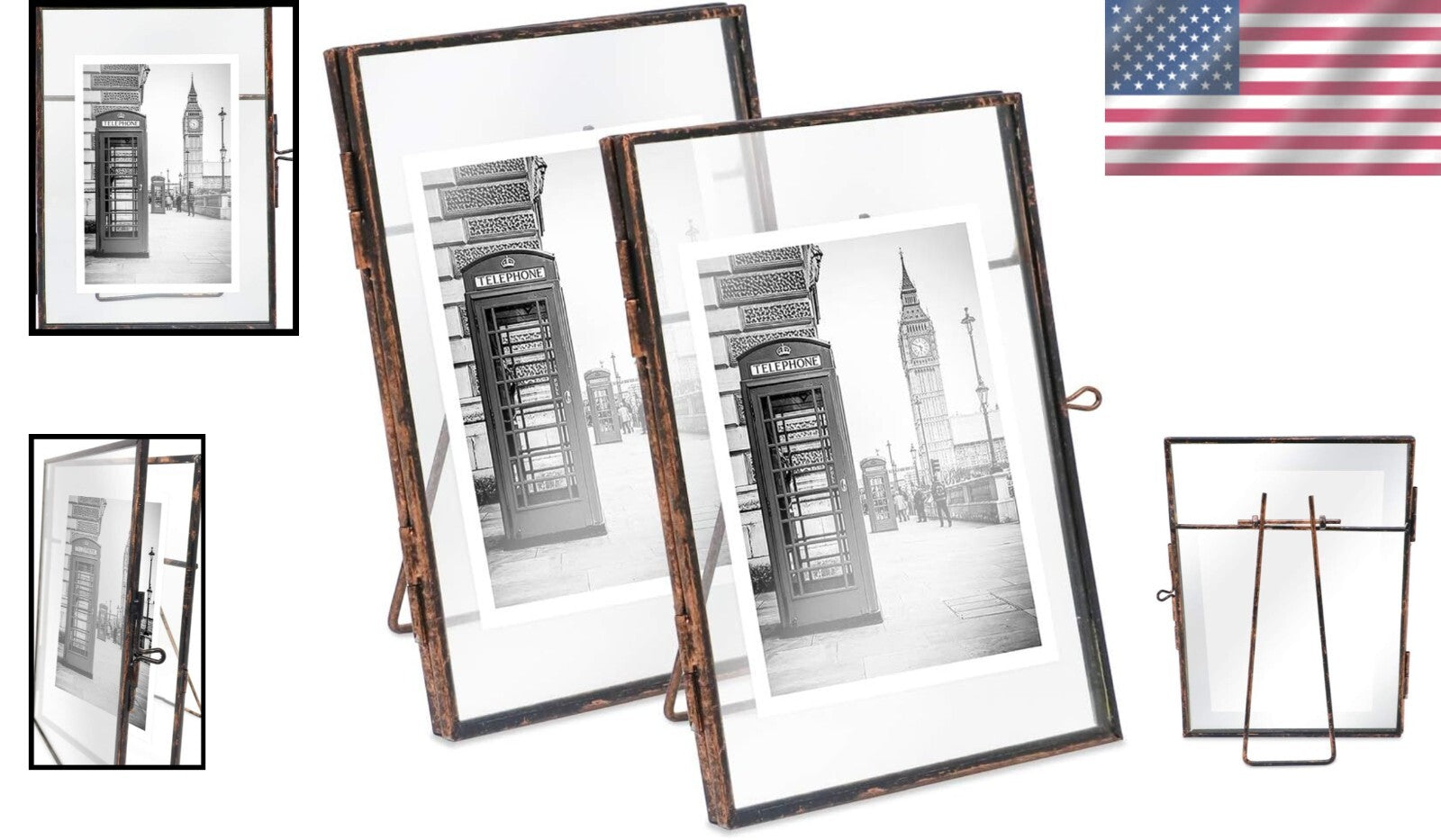 Elegant 5x7 Antique Bronze Floating Frame 2-Pack with Vintage Locket Closure