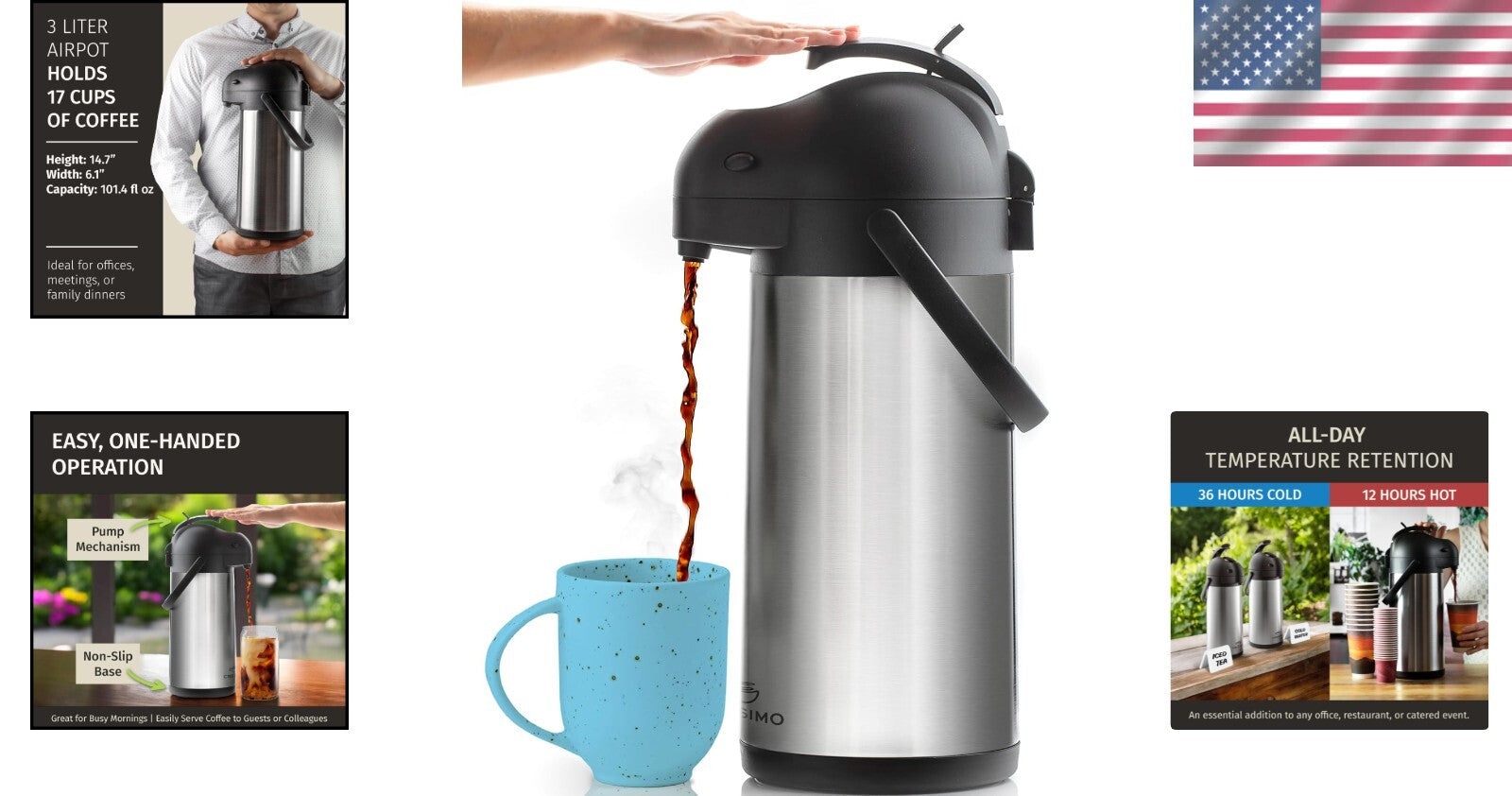 Ergonomic Stainless Steel Hot Cocoa Dispenser - 36 Hour Cold Beverage Keeper
