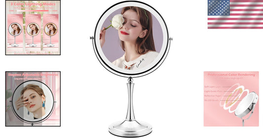 10" LED Lighted Makeup Mirror with 1X/10X Dual Magnification - Silver Elegance