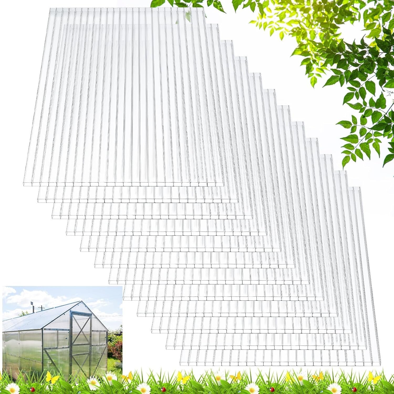 Energy-Efficient Polycarbonate Greenhouse Panels 12 Pack - 4' x 2' Easy Install