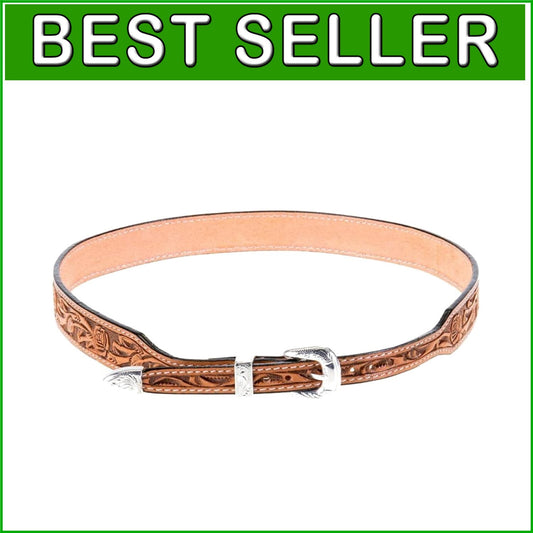 Elegant 100% Leather Cowboy Hat Band with Tooled Roses & Silver Concho