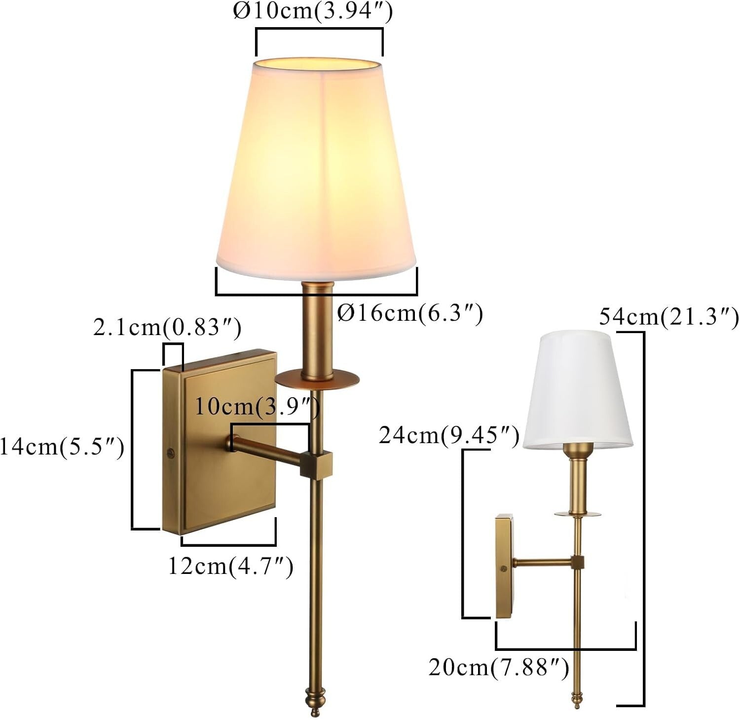 Classic Brass and White Fabric Wall Sconce Set for Living and Dining Rooms