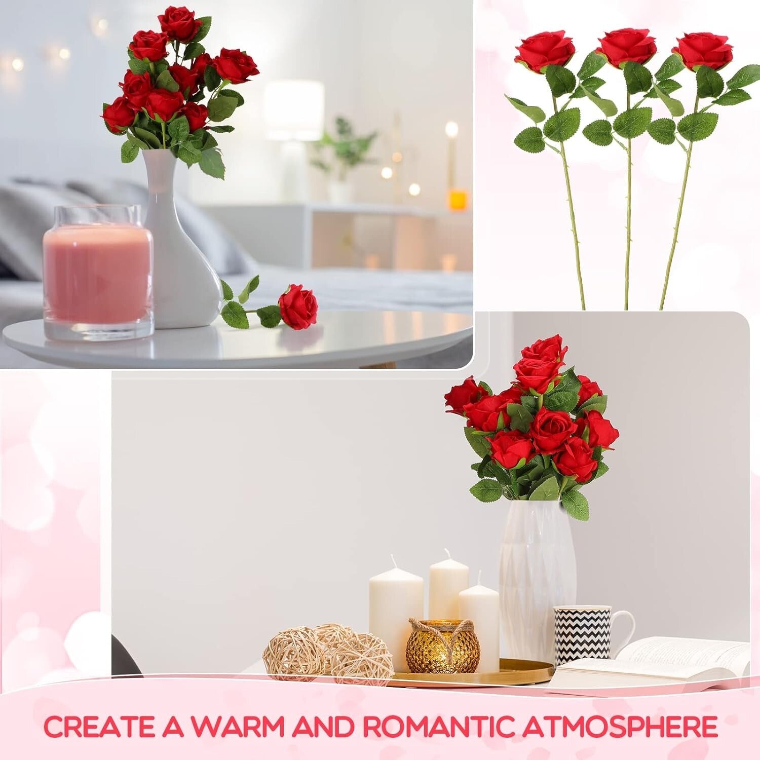 Durable & Flexible 50 Pcs Red Artificial Roses - Stunning Indoor/Outdoor Decor