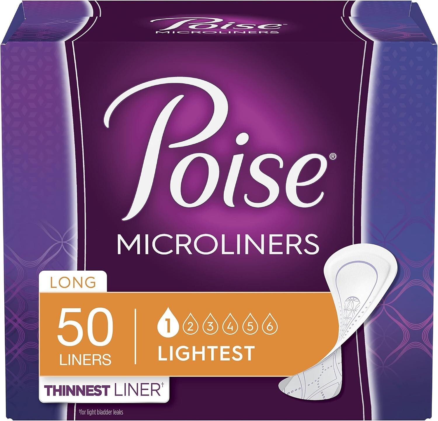 Discreet Long Micro Liners for Light Bladder Leaks - 50 Pack, Unscented Comfort