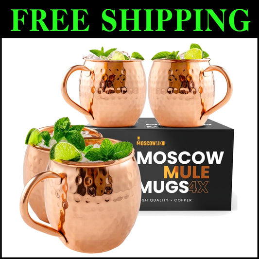 Premium Copper Moscow Mule Mugs - Set of 4 Large 16 oz for Stylish Entertaining