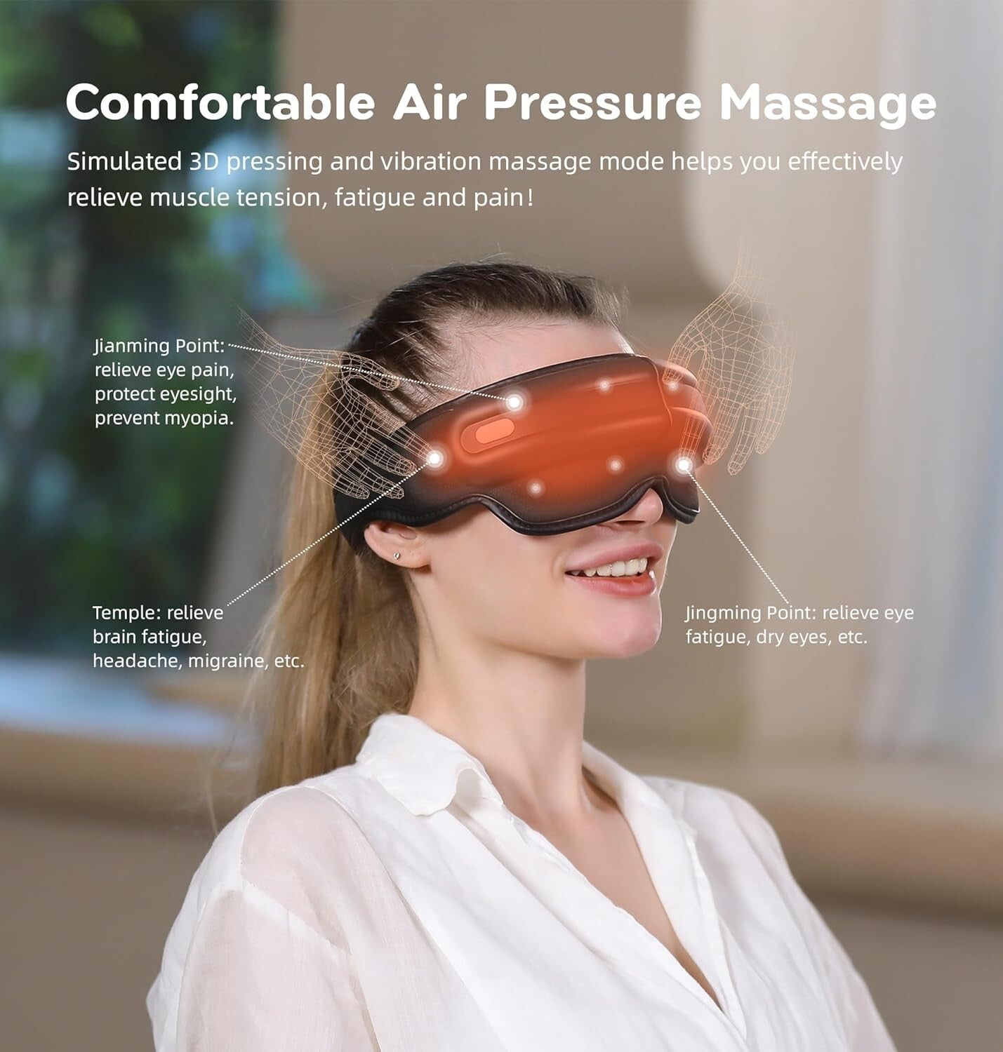 Air Compression Eye Massager with Heat - Alleviate Eye Fatigue & Dark Circles