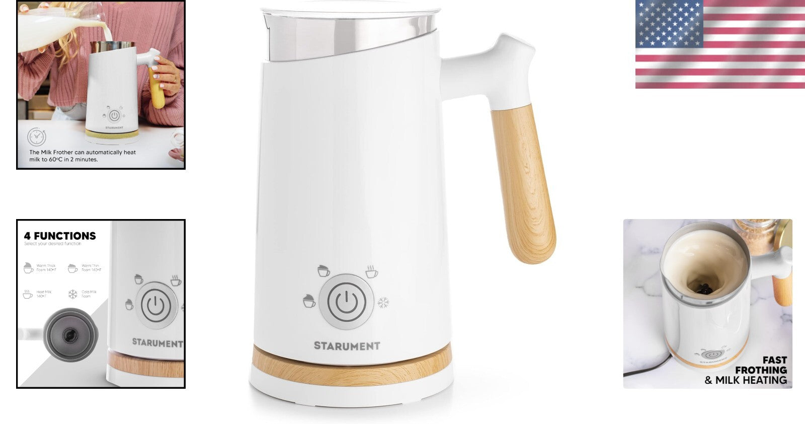 Electric Milk Frother with 4 Settings for Perfect Cappuccinos and Lattes
