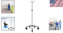 Load image into Gallery viewer, Stainless Steel IV Stand with 5 Legs - Height Adjustable, 2 Detachable Hooks