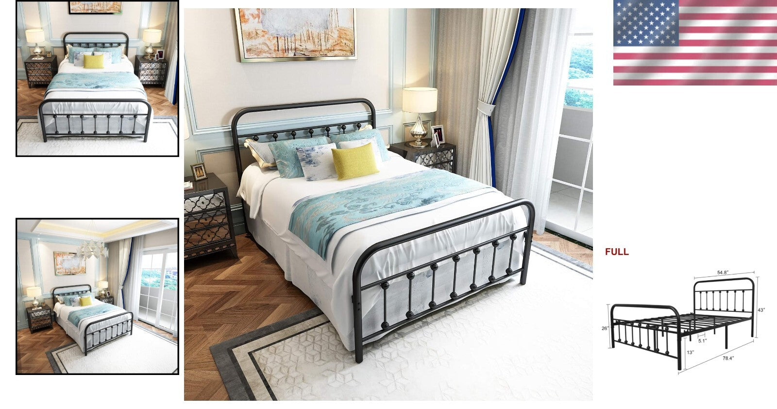 Powder Coated Full Size Bed Frame with Headboard - Space-Saving Storage Solution