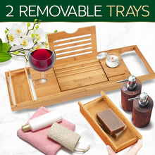 Load image into Gallery viewer, Elegant Bamboo Bath Caddy with Sliding Arms &amp; Gift Box - Perfect for Relaxation