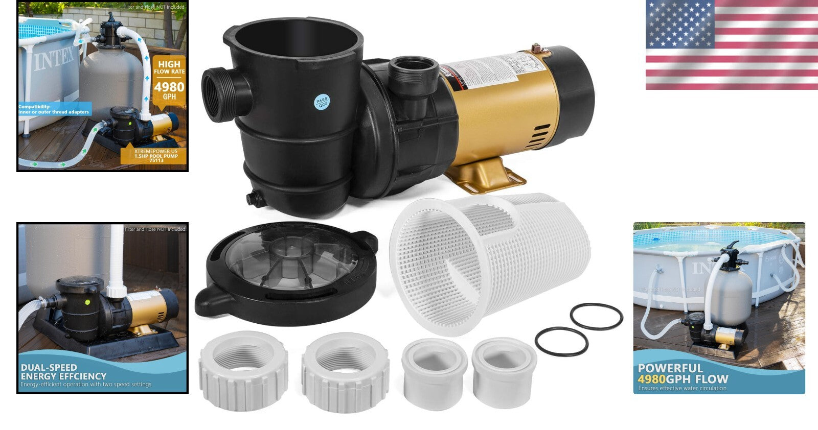 Heavy-Duty 2-Speed Pool Pump - 83 GPM Flow Rate with Oversized Strainer Basket