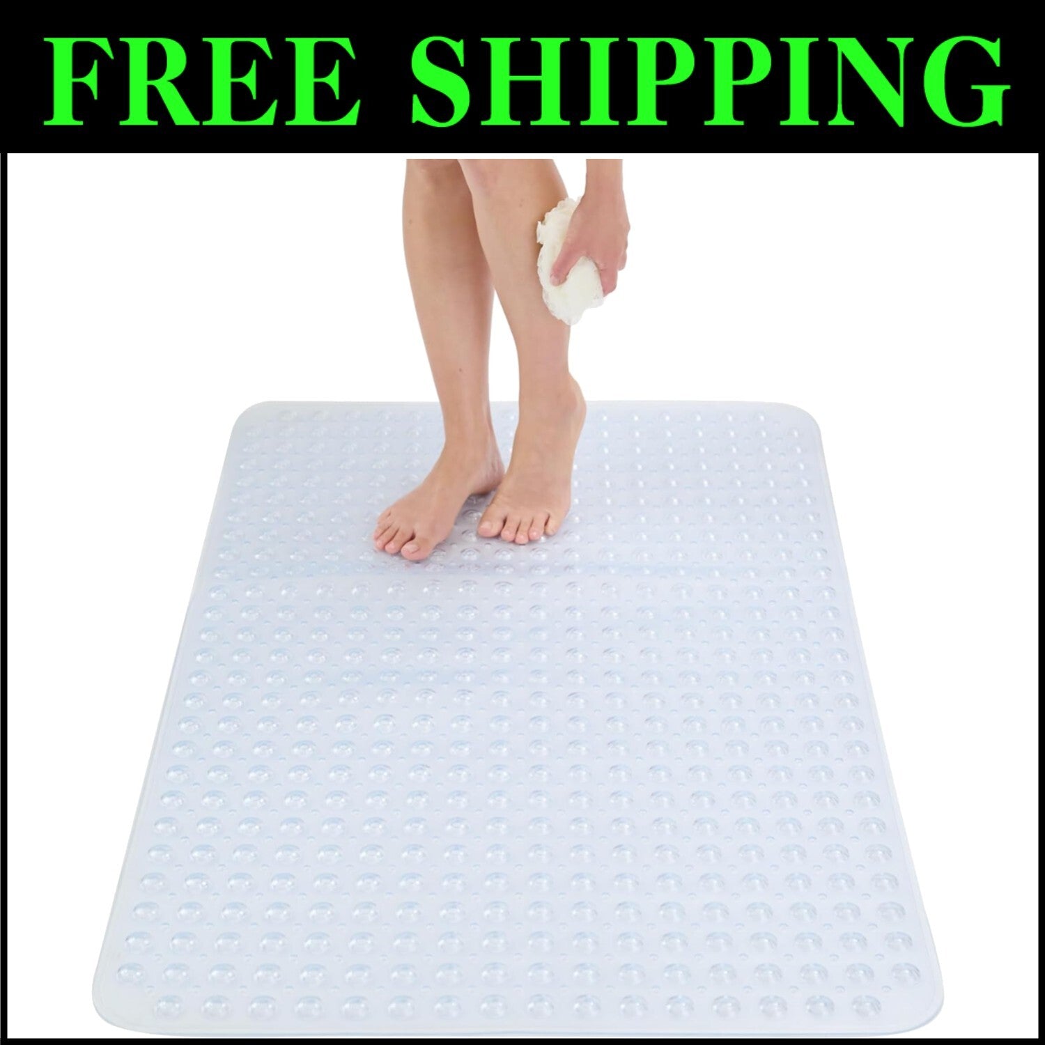 XL 47x32 Non-Slip Shower Mat for Families - Safety Suction Cups & Easy Drainage