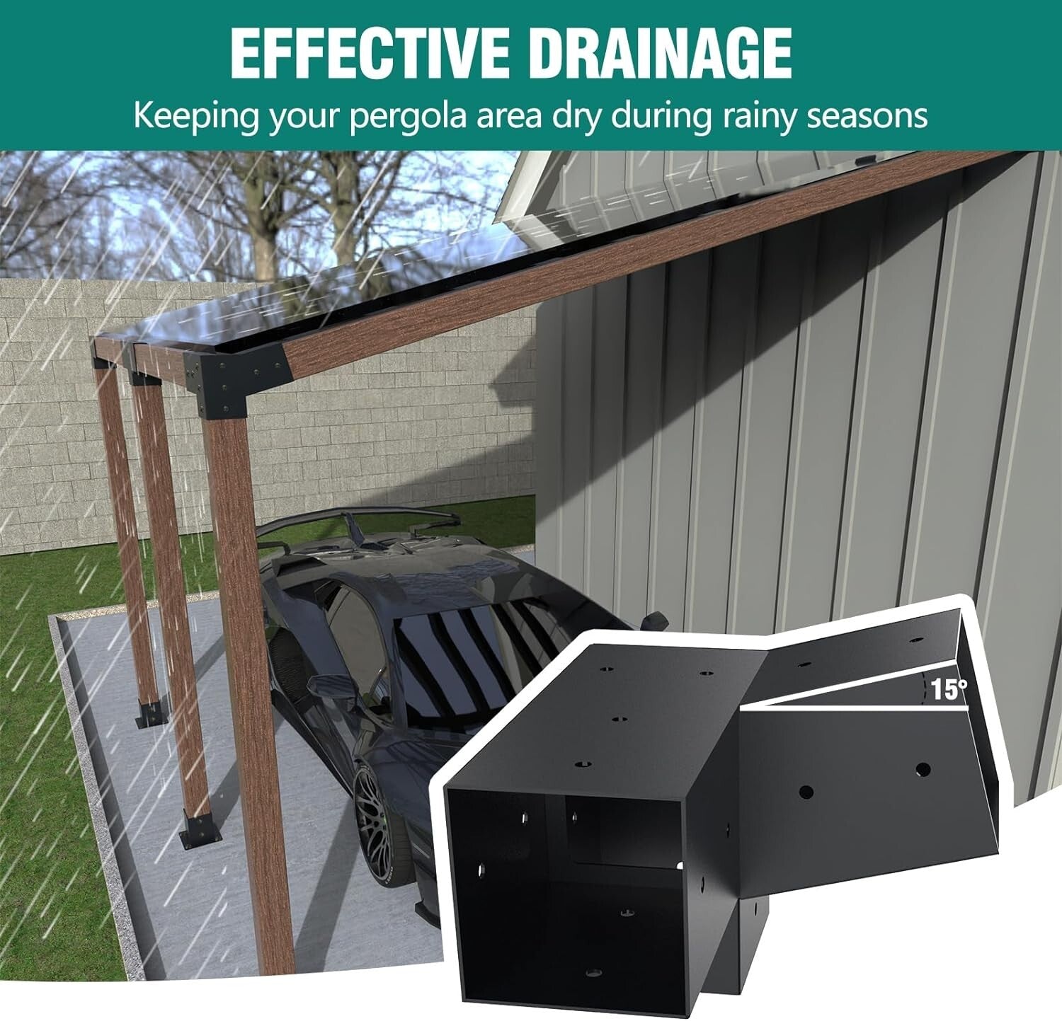 2 Pack Woodworks 15° 3-Way Corner Pergola Brackets - Quick Installation Kit