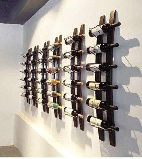 Sleek Wall-Mounted Wine Rack for 6 Bottles - Modern Pine Wood & Metal Design