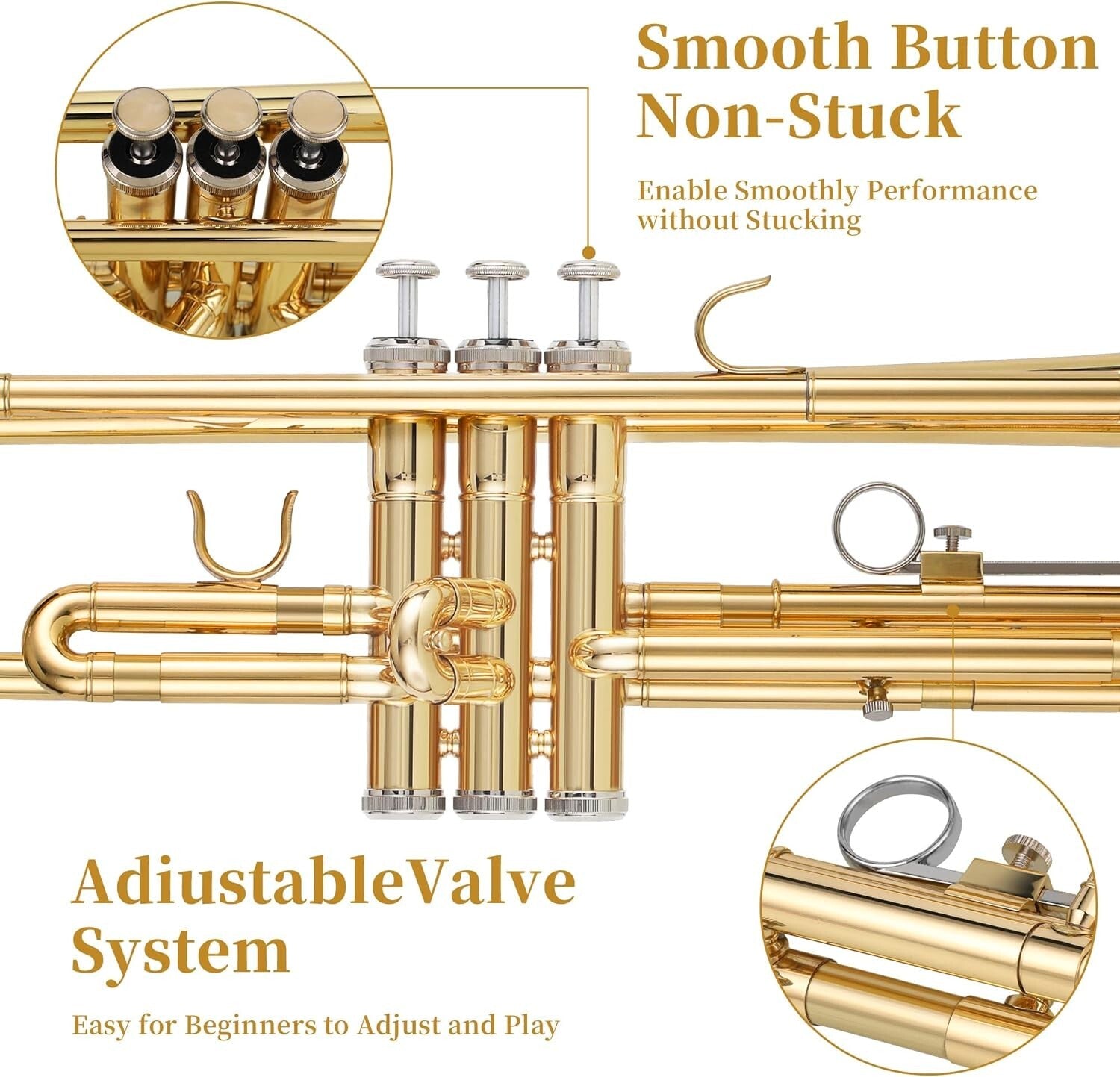 Lightweight Gold Bb Trumpet with 7C Mouthpiece - Ideal for Music Students