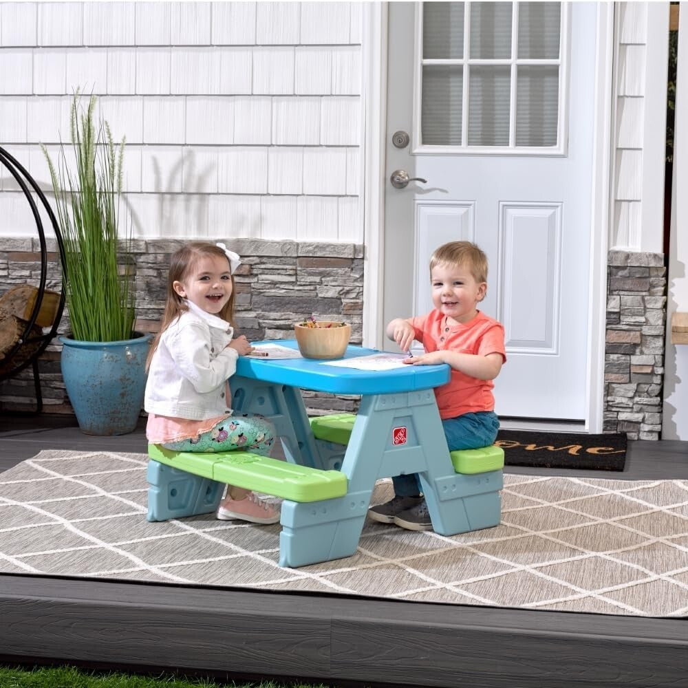 Durable Toddler Picnic Table with Sun-Blocking Umbrella - Spacious & Easy Clean