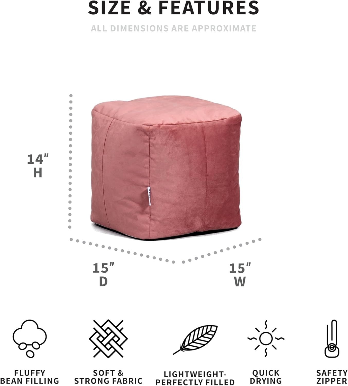 Luxurious Toasted Mauve Bean Bag Chair and Pouf - Youth-Friendly Comfort