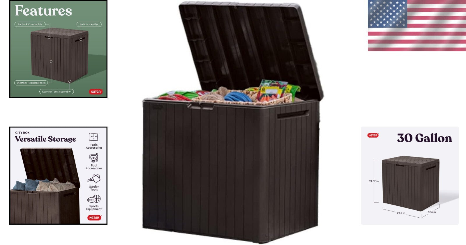 Elegant 30-Gallon Side Table & Storage Box - Perfect for Patio Accessory Storage