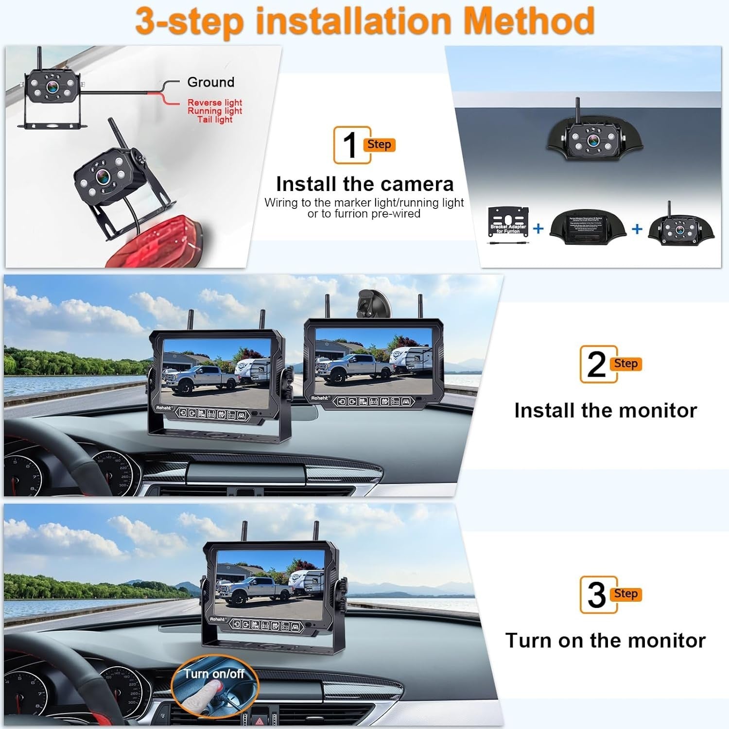 Wireless RV Backup Camera 1080P with 7'' Touchscreen LCD Monitor - Easy Setup