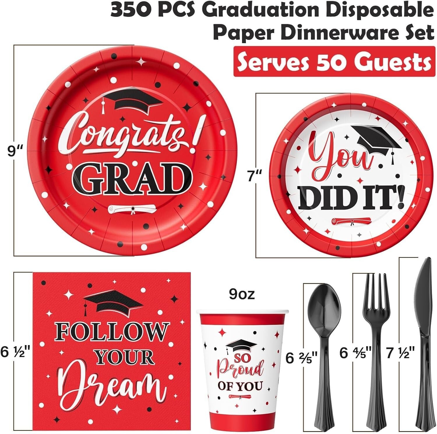 350 PCS Graduation Party Dinnerware Set - Elegant Supplies for Class of 2025
